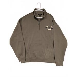True Religion Quarter Zip Pullover Sweatshirt Olive Embroidered Logo Mens XL